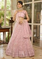 Net Light Pink  Wedding Wear Embroidery Work Lehenga Choli